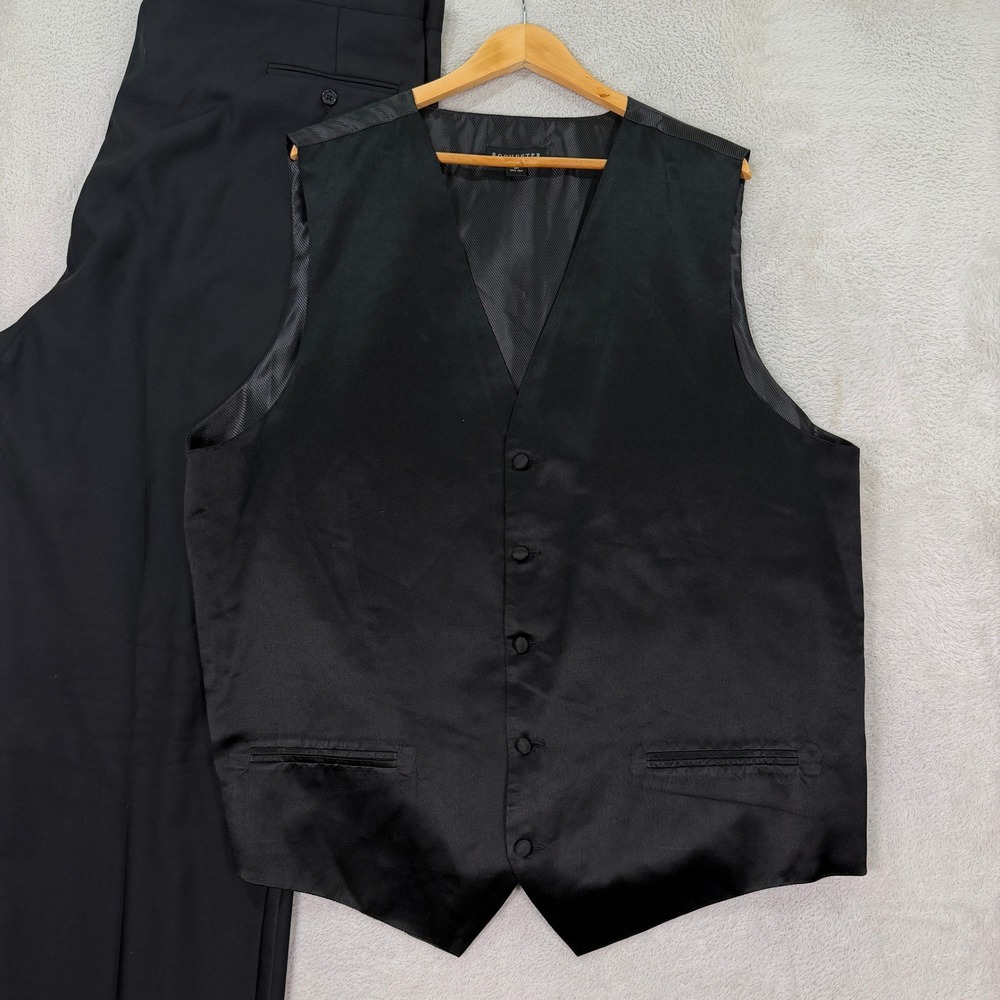 Jack Victor Mens 50XL Tuxedo Suit Black 3-Piece Silk Vest Super 100s Wool 44x32 - Picture 12 of 16